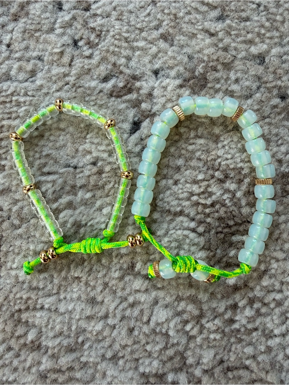 HH Perla set of two Neon Green Beaded Bracelet Set with Opalescent Beads